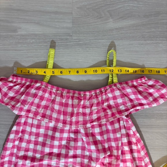 Benetton Little Girls Dress Gingham Ruffle Dress Off Shoulder Red Green Sz 11-12 - Picture 8 of 16